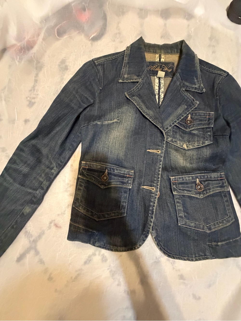 Washed Blue Denim Blazer Jacket by White House